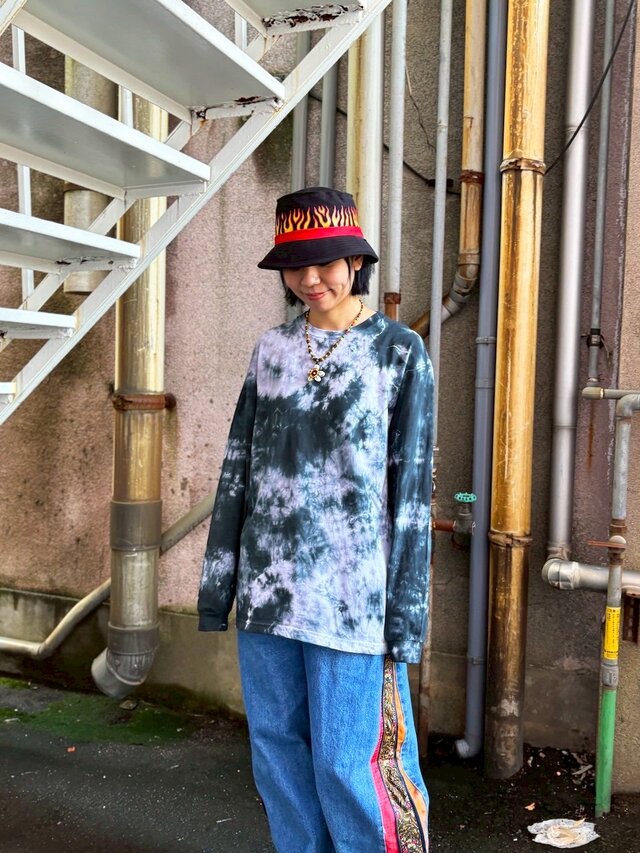 タイダイ 長袖Tシャツ Lサイズ ブラック ムラ染め HIPPIES DYE HD25