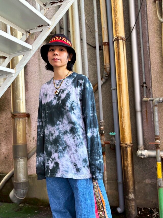 タイダイ 長袖Tシャツ Lサイズ ブラック ムラ染め HIPPIES DYE HD25