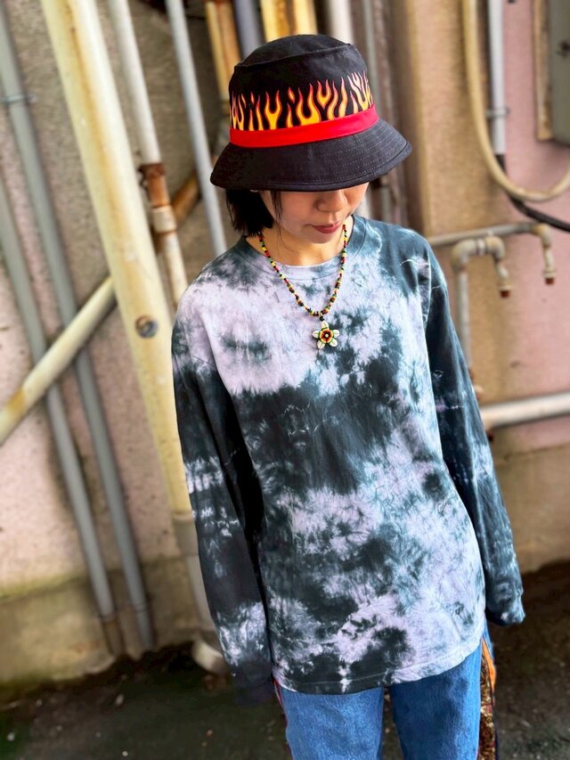 タイダイ 長袖Tシャツ Lサイズ ブラック ムラ染め HIPPIES DYE HD25