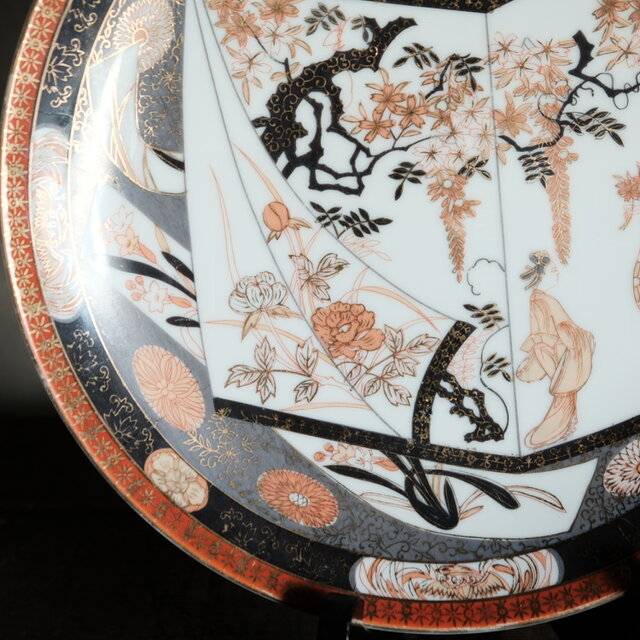 花と鳳凰と貴族◇佐治貿易 SAJI HANDMALEREI 輸出用 色絵金彩大皿 飾り
