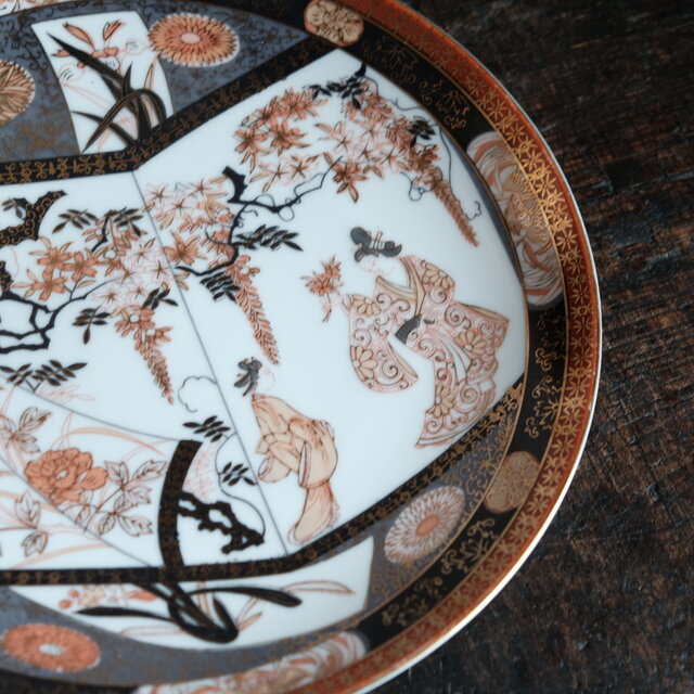 花と鳳凰と貴族◇佐治貿易 SAJI HANDMALEREI 輸出用 色絵金彩大皿 飾り