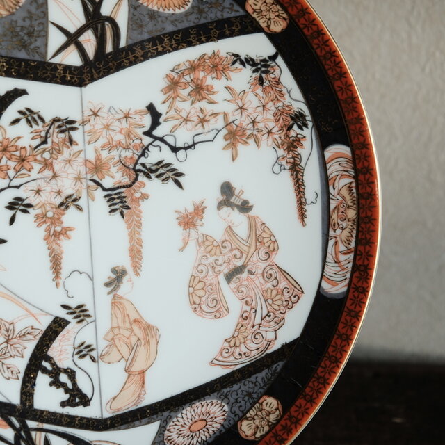 花と鳳凰と貴族◇佐治貿易 SAJI HANDMALEREI 輸出用 色絵金彩大皿 飾り