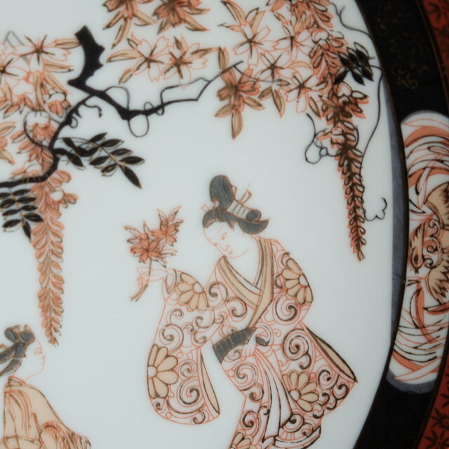 花と鳳凰と貴族◇佐治貿易 SAJI HANDMALEREI 輸出用 色絵金彩大皿 飾り