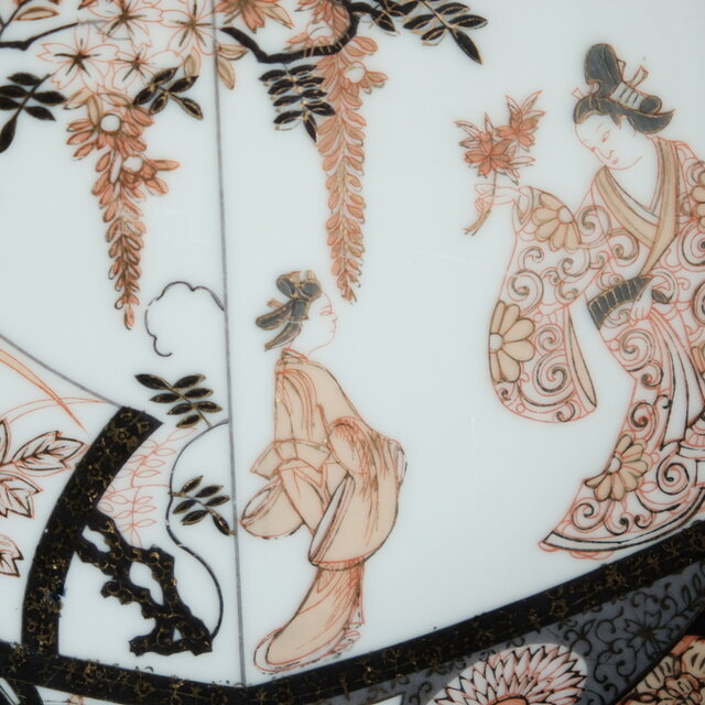 花と鳳凰と貴族◇佐治貿易 SAJI HANDMALEREI 輸出用 色絵金彩大皿 飾り 花と鳳凰と貴族◇佐治貿易 SAJI HANDMALEREI 輸出用 色絵金彩大皿 飾り