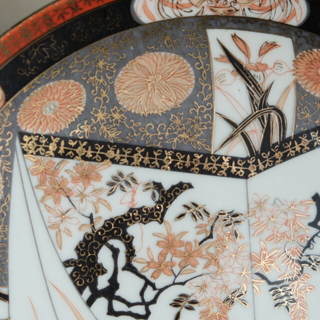 花と鳳凰と貴族◇佐治貿易 SAJI HANDMALEREI 輸出用 色絵金彩大皿 飾り