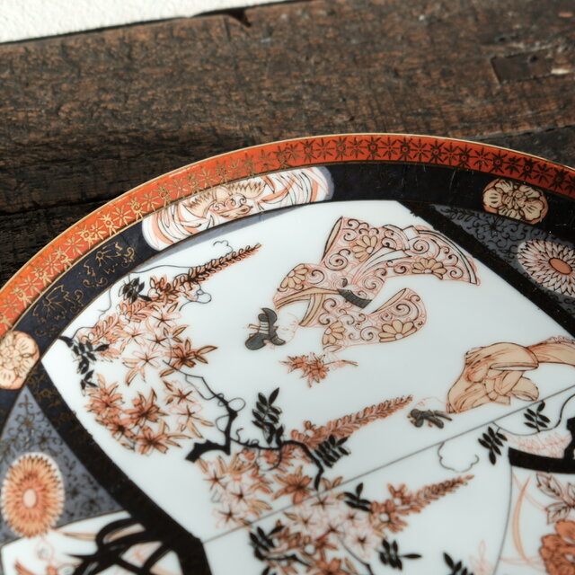 花と鳳凰と貴族◇佐治貿易 SAJI HANDMALEREI 輸出用 色絵金彩大皿 飾り