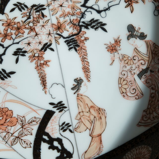花と鳳凰と貴族◇佐治貿易 SAJI HANDMALEREI 輸出用 色絵金彩大皿 飾り