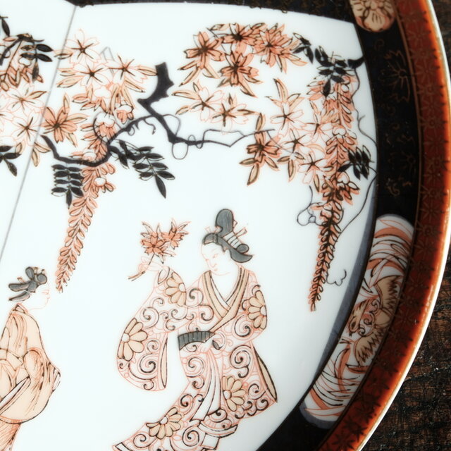 花と鳳凰と貴族◇佐治貿易 SAJI HANDMALEREI 輸出用 色絵金彩大皿 飾り