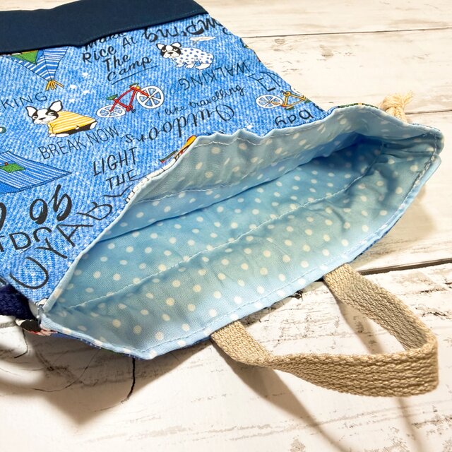 給食2点セット (ランチョンマット＆巾着袋) 【フレンチブルドッグ☆青