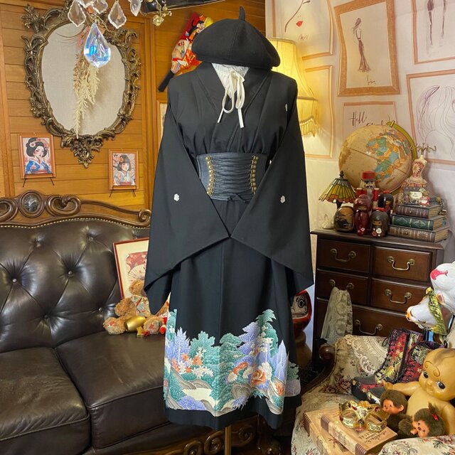 訳あり】黒留袖 着物 リメイク ワンピース ドレス 和洋折衷 洗える