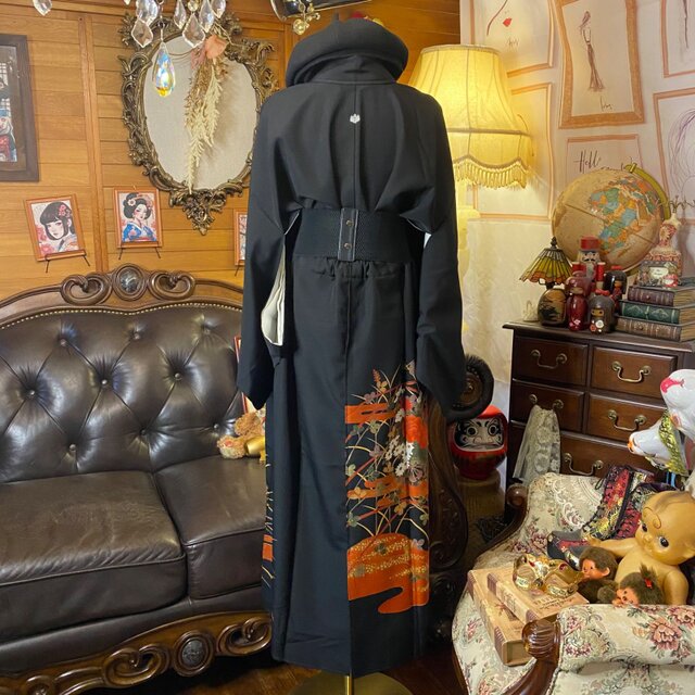黒留袖 着物 リメイク ワンピース ドレス ロング 和洋折衷 洗える 化繊