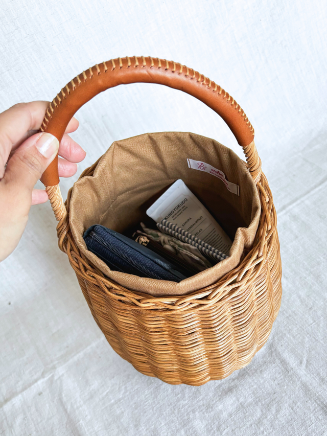 セット商品】ラタン（籐）の手編み どんぐりカゴバッグ/インナーバック