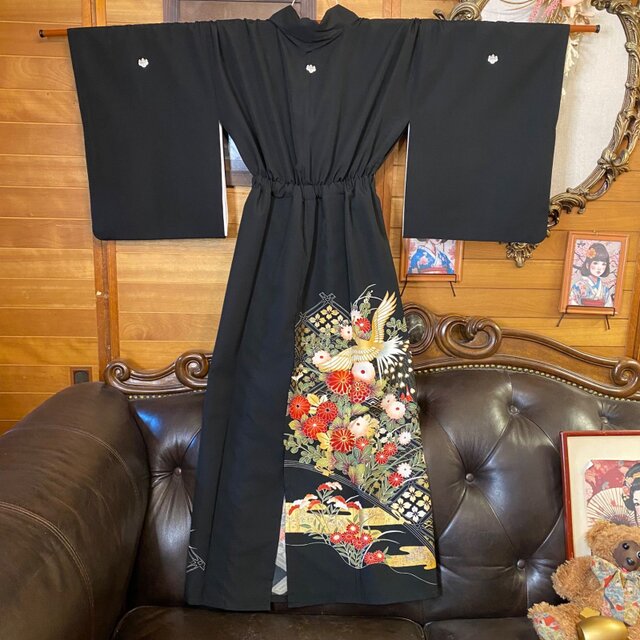 黒留袖 単衣着物 リメイク ワンピース ドレス ロング 和洋折衷 洗える