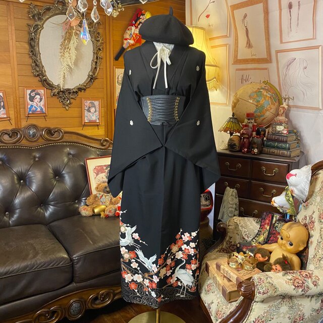 黒留袖 単衣着物 リメイク ワンピース ドレス ロング 和洋折衷 洗える