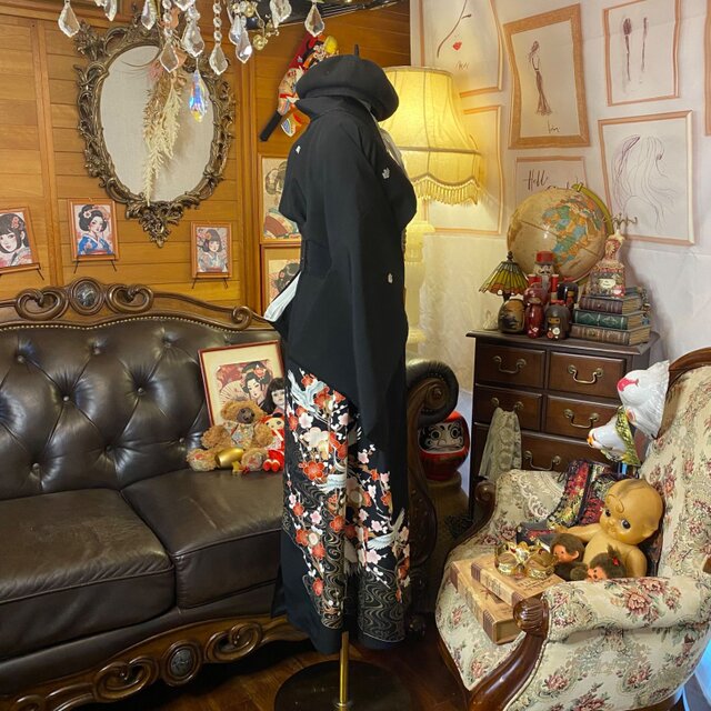 黒留袖 単衣着物 リメイク ワンピース ドレス ロング 和洋折衷 洗える