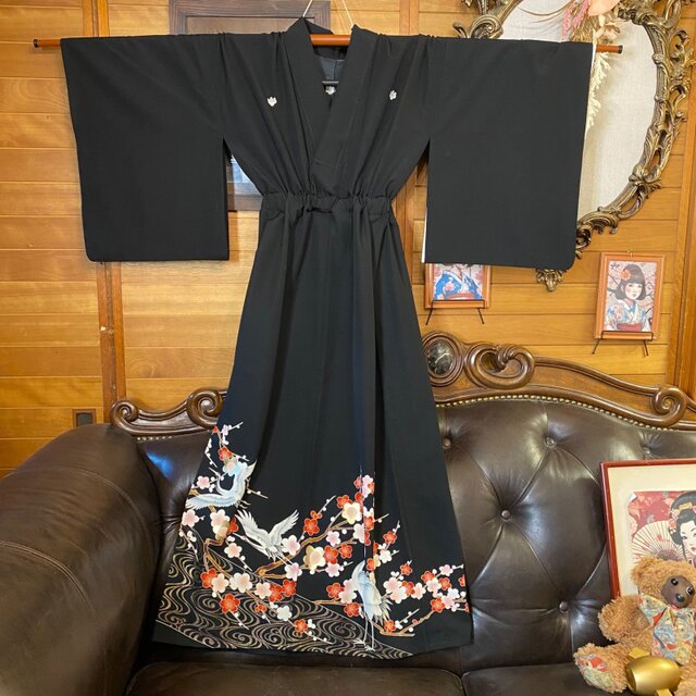 黒留袖 単衣着物 リメイク ワンピース ドレス ロング 和洋折衷 洗える