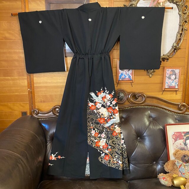 黒留袖 単衣着物 リメイク ワンピース ドレス ロング 和洋折衷 洗える