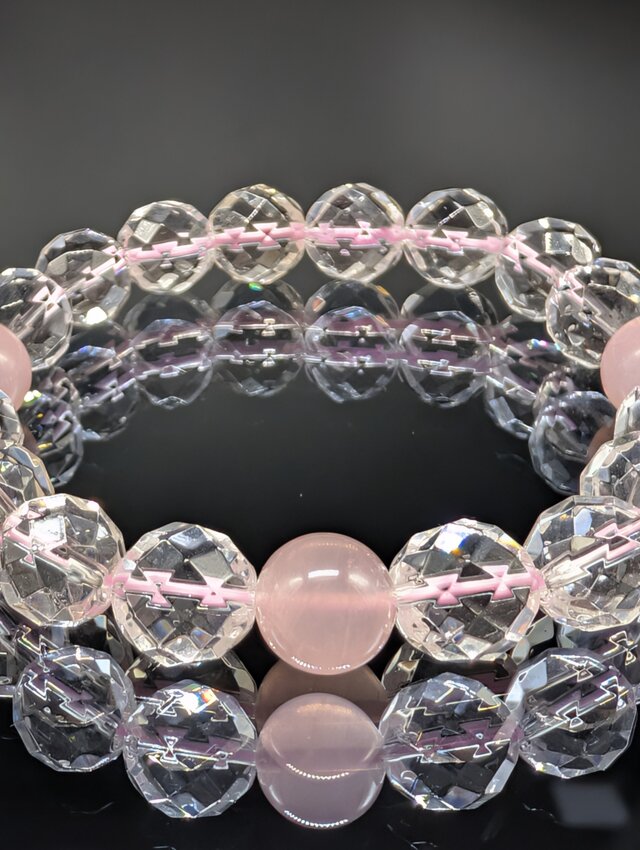 恋愛・良縁】ローズクォーツ 水晶(64面カット) 10mm ブレスレット