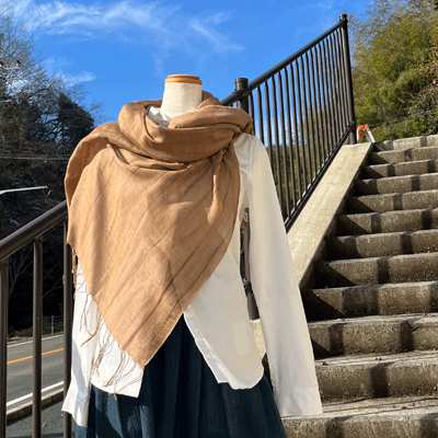 柿渋染めシルク綿ロングストール K25115 | iichi 日々の暮らしを