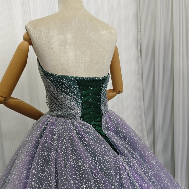 カラードレス パープル グラデーション ベアトップ シークインチュール