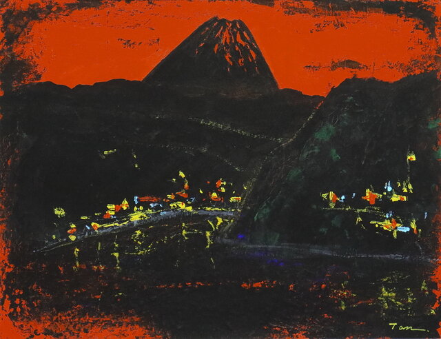 黒富士」(NO.2530) 6号F ケント紙にアクリル絵の具 送料無料 安本太ん