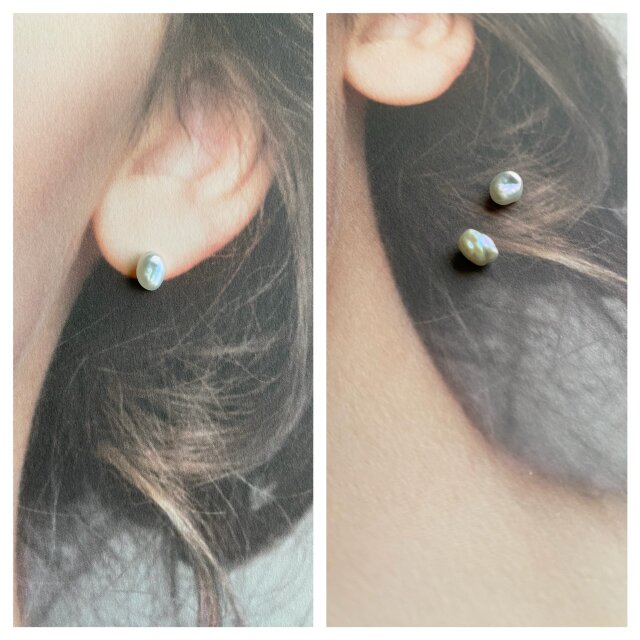 14kgf 高品質淡水バロック小さなパールピアス 一粒芥子バロックパール