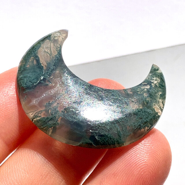 穴あきモスアゲート月形[m28] 34x16mm 27Cts ルース／天然石