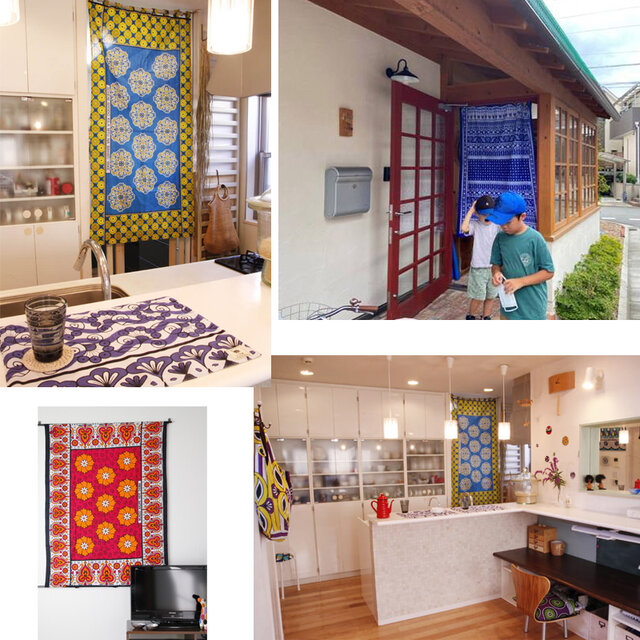 カンガの暖簾（のれん）伝統柄キストゥ 模様替え おしゃれ ドア