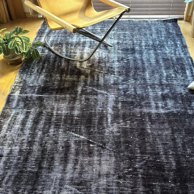超大判　オーバーダイ　グレー　ブラック　パッチワーク　トルコヴィンテージラグ 大判151×260 オーバーダイ ブラックダークグレイ トルコヴィンテージ