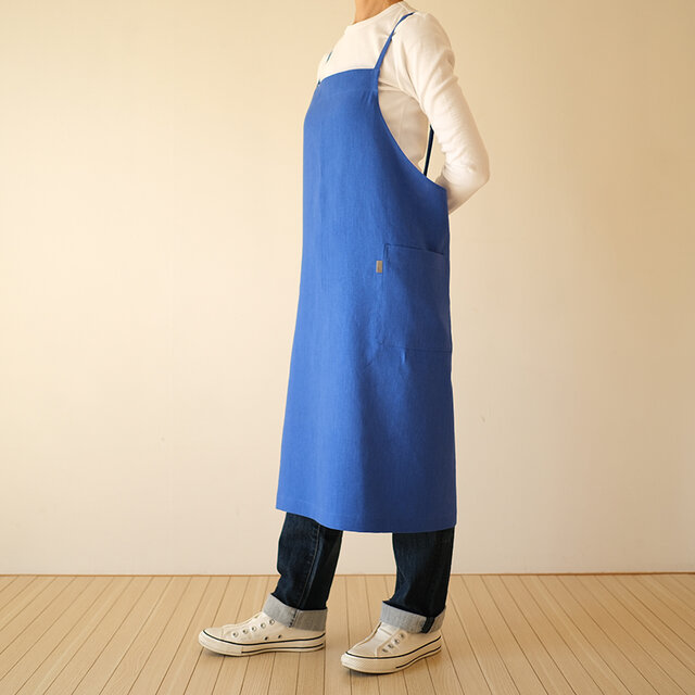 ECHIRE フレンチリネンエプロンセット 即納】 リラックスエプロン リネン フレンチブルー | iichi 日々の