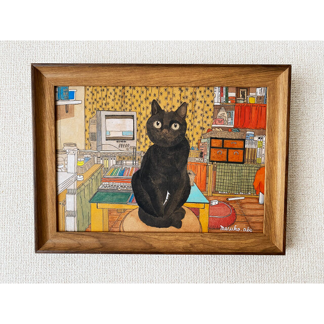 一点物》原画「猫の部屋」猫イラスト インテリアアート | iichi 日々の