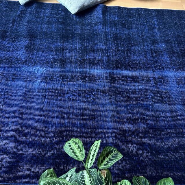 112.5×209藍色オーバーダイ ワンカラーラグ トルコヴィンテージラグ