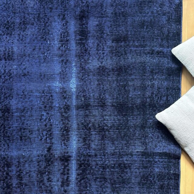 112.5×209藍色オーバーダイ ワンカラーラグ トルコヴィンテージラグ