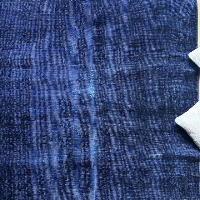 112.5×209藍色オーバーダイ ワンカラーラグ トルコヴィンテージラグ