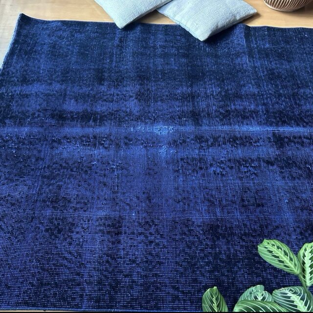 112.5×209藍色オーバーダイ ワンカラーラグ トルコヴィンテージラグ