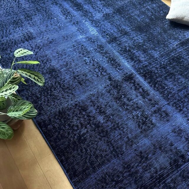 112.5×209藍色オーバーダイ ワンカラーラグ トルコヴィンテージラグ