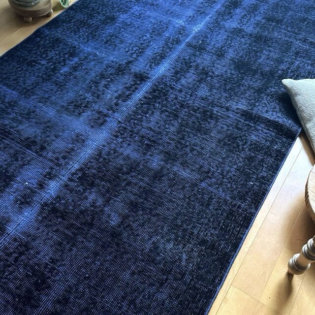 112.5×209藍色オーバーダイ ワンカラーラグ トルコヴィンテージラグ