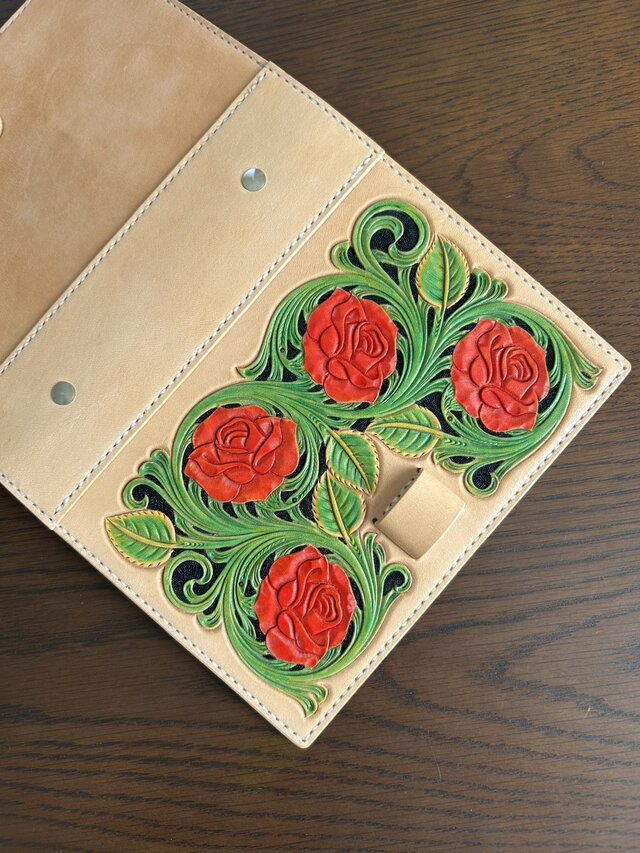 薔薇のシステム手帳　ミニ6 　革カービング 薔薇のシステム手帳 レザーカービング バイブルサイズ | iichi 日々の