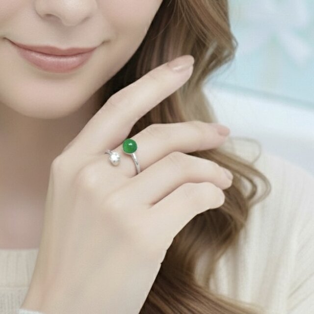 ✧小さな宝石キャンディ✧ グリーンオニキス 華奢見えフォークリング