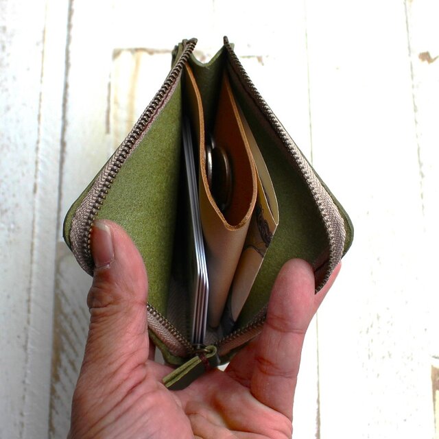 名入れ無料】本革L字ファスナー財布 オリーブグリーン | iichi 日々の
