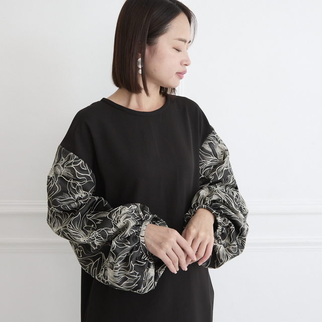 エムズグレイシー 秋冬カタログ バルーンワンピース 薔薇 ジャガード 花柄 黒 シャンブレージャガードローズワンピース | msgracy