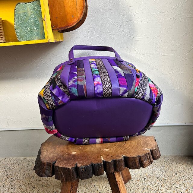 革と古布のパッチワークバッグ（パープルの革＋着物生地）01016-128