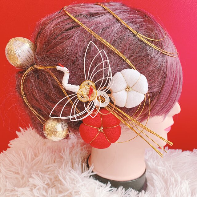 鶴☆成人式髪飾り☆卒業式髪飾り☆お祭り髪飾り☆袴ヘア☆振袖ヘア☆和 
