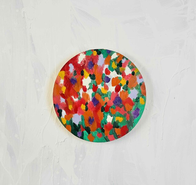油彩 絵画 『Wild Flowers 2025』｜丸形アートパネル 直径30cm