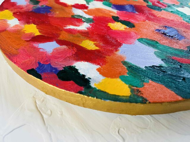 油彩 絵画 『Wild Flowers 2025』｜丸形アートパネル 直径30cm