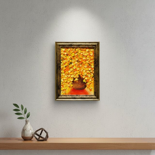 油絵 ミニ絵画 油彩画 【ミモザ】 絵画 原画 | iichi 日々の暮らしを