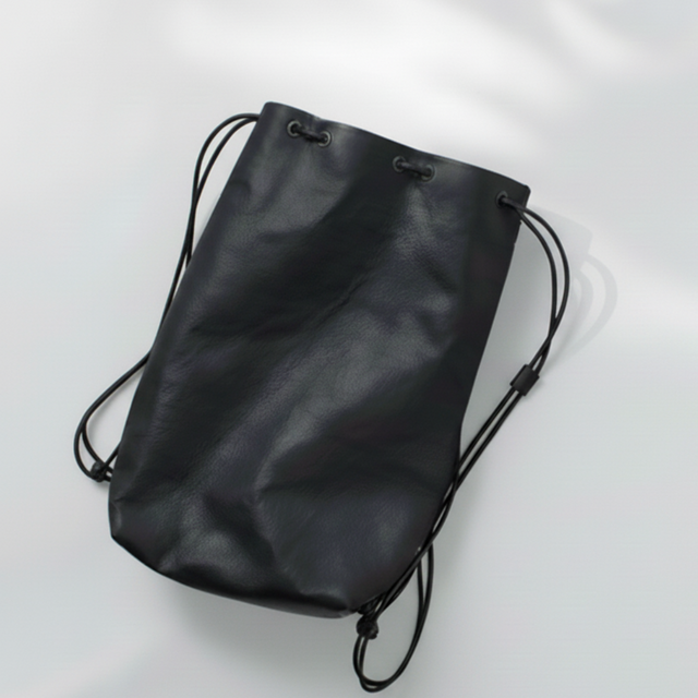 ゴアテックス仕様ブラックレザー巾着バッグ｜DRITTON G8使用｜防水・透