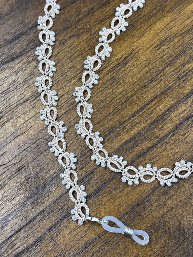 メガネチェーン　ハンドメイド　タティングレース タティングレース メガネチェーン ハンドメイド 丸カン16kgp仕様