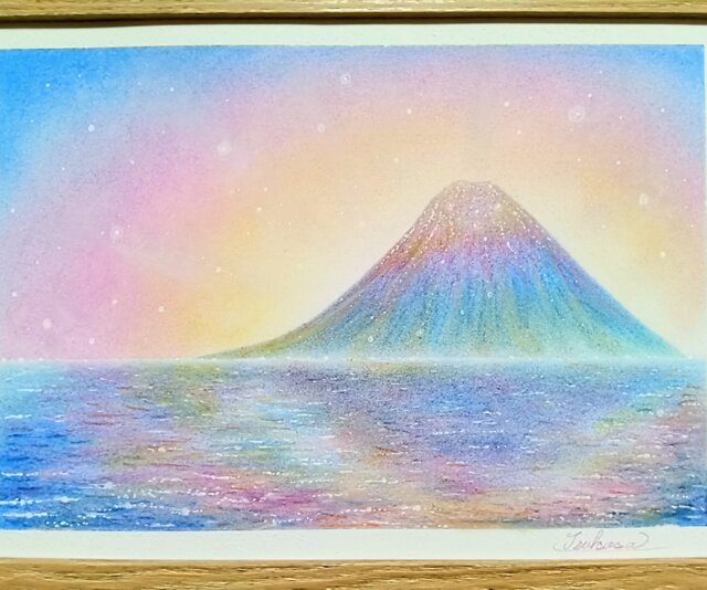A4】パステルアート 赤富士染まる曙の光彩 パステル画原画 富士山