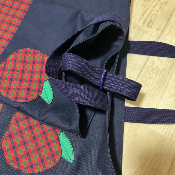 2点セット レッスンバッグ 上履き入れ りんご レッドチェック 裏地